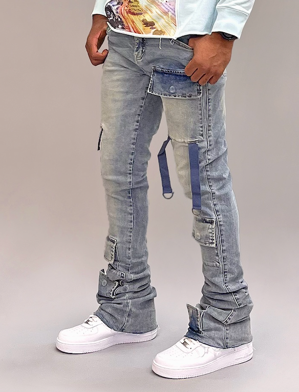 SI TU VEUX GUNNA 38" STACKED JEANS - INDIGO WASH TV0055 RMX