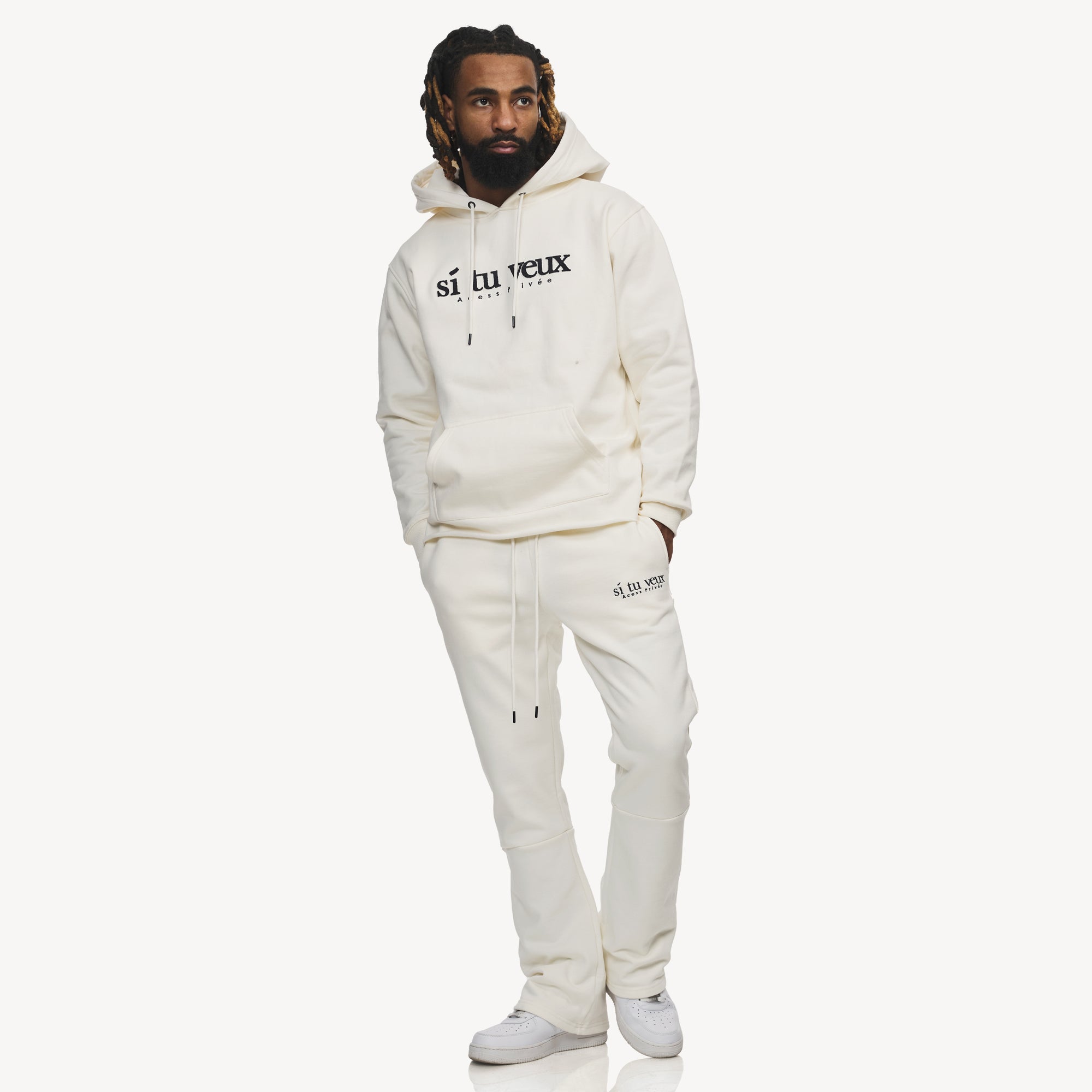 SIGNATURE VEUX STACKED FLARE JOGGER - IVORY - TV0088