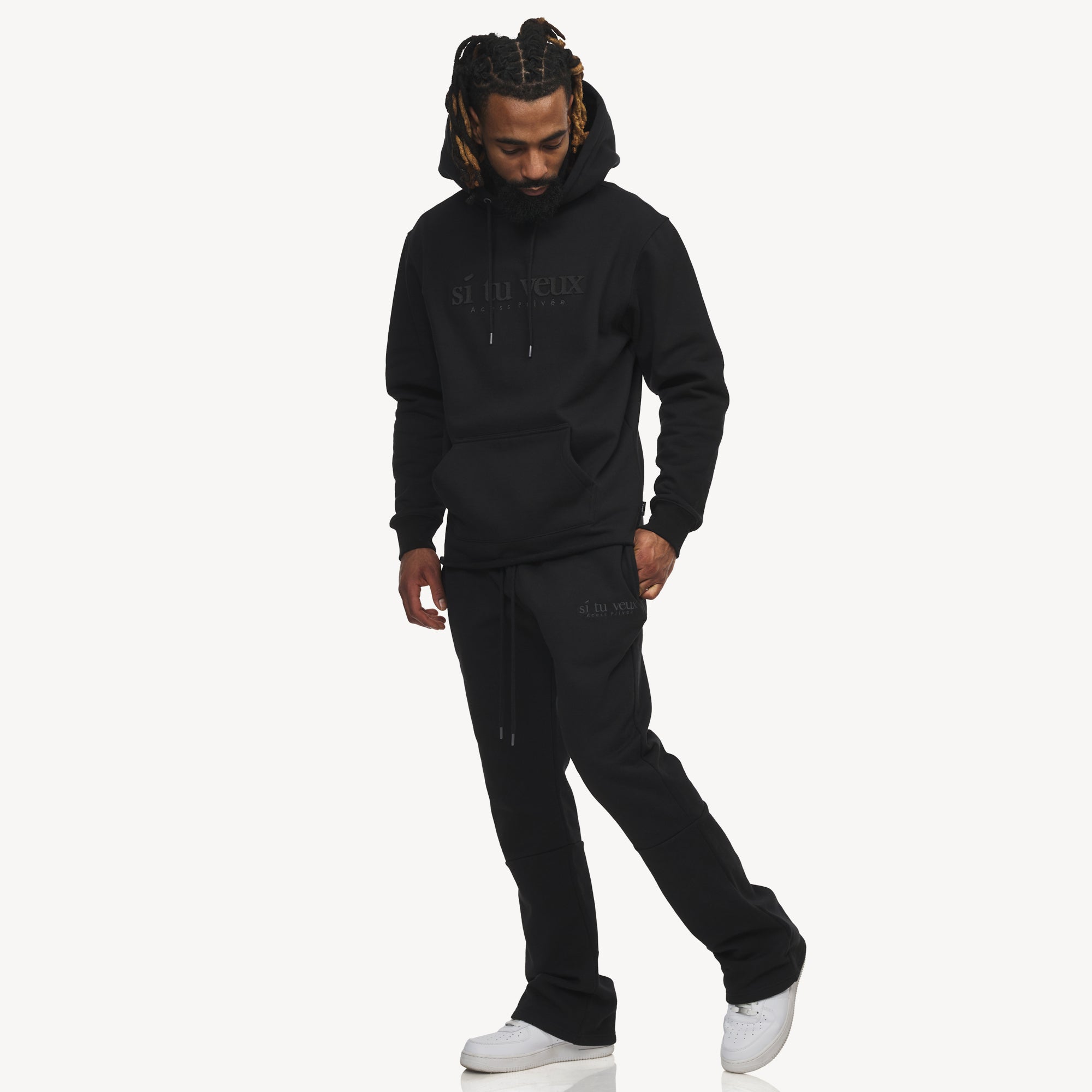 SIGNATURE VEUX STACKED FLARE JOGGER - BLACK - TV0088