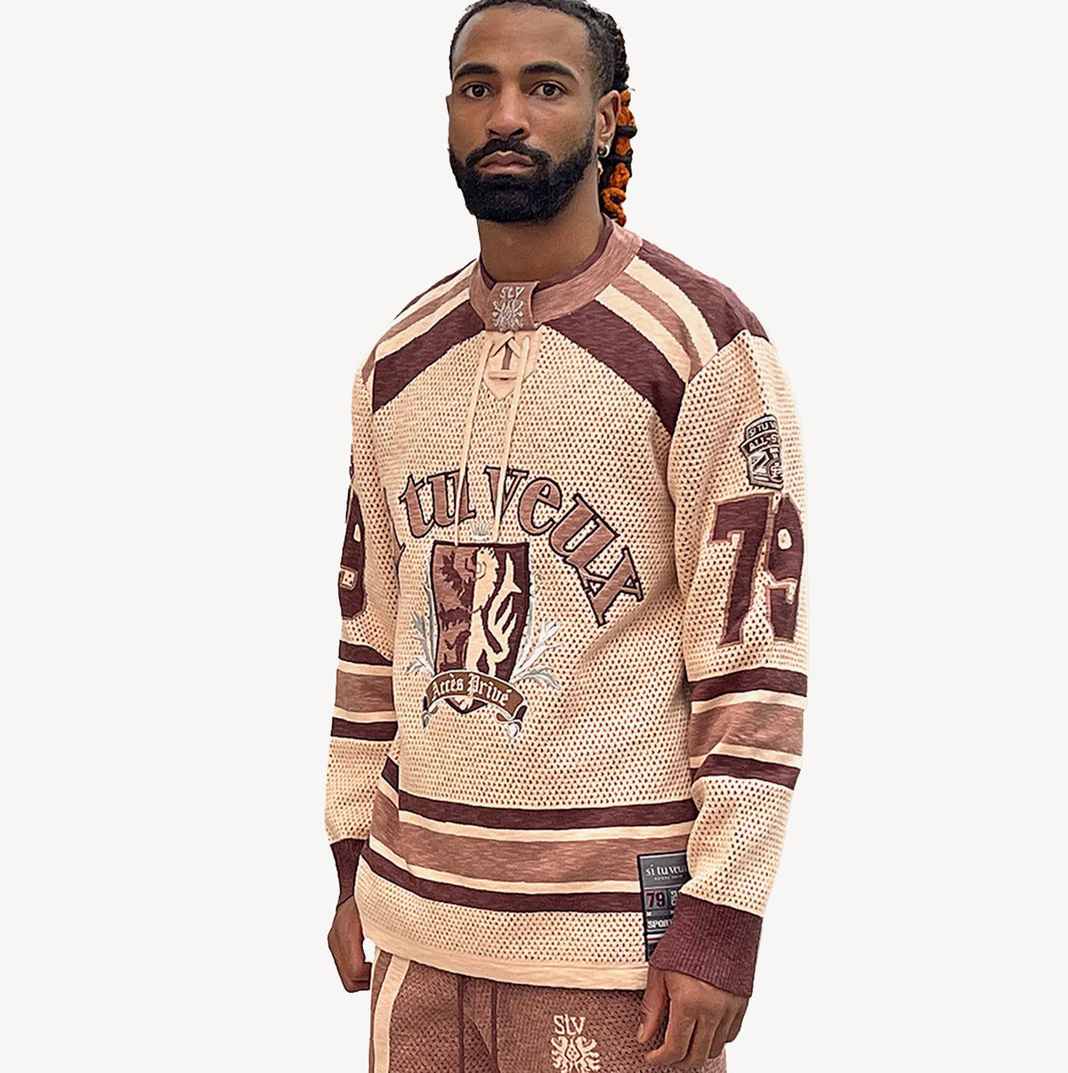 SI TU VEUX CHAMPIONNE HOCKEY JERSEY RUSTIC MESH SWEATER KNIT