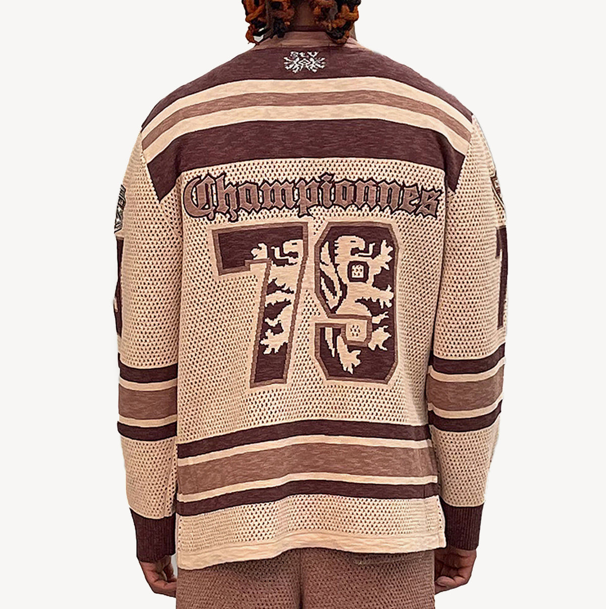 SI TU VEUX CHAMPIONNE HOCKEY JERSEY RUSTIC MESH SWEATER KNIT