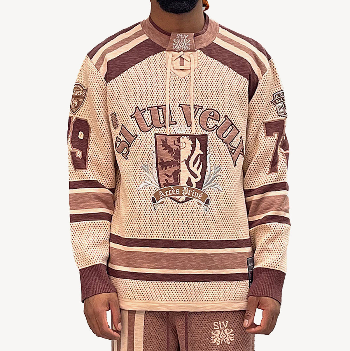 SI TU VEUX CHAMPIONNE HOCKEY JERSEY RUSTIC MESH SWEATER KNIT