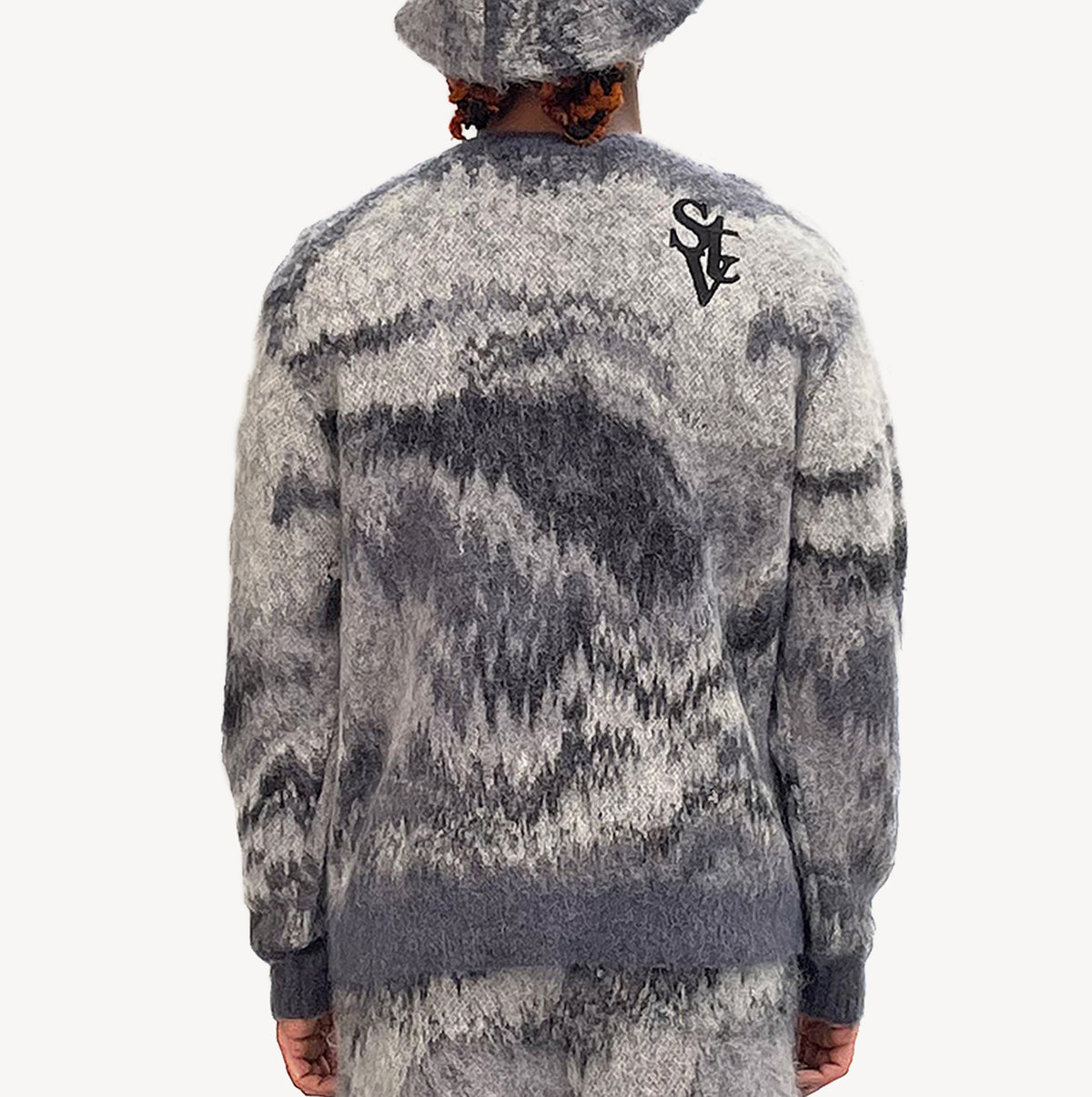 SI TU VEUX OMBRÉ WAVE LOGO CARDIGAN CAVIAR MOHAIR