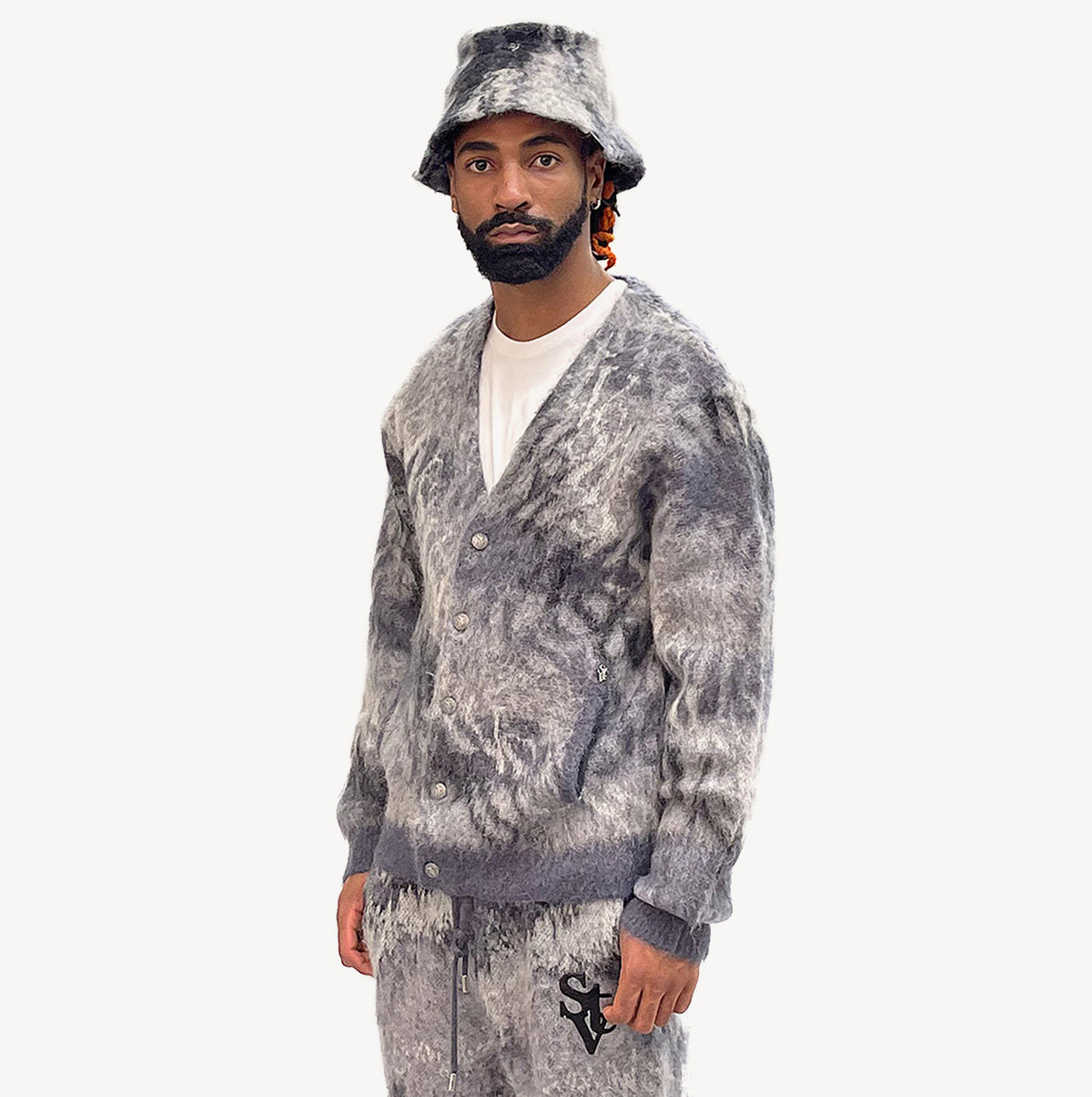SI TU VEUX OMBRÉ WAVE LOGO CARDIGAN CAVIAR MOHAIR