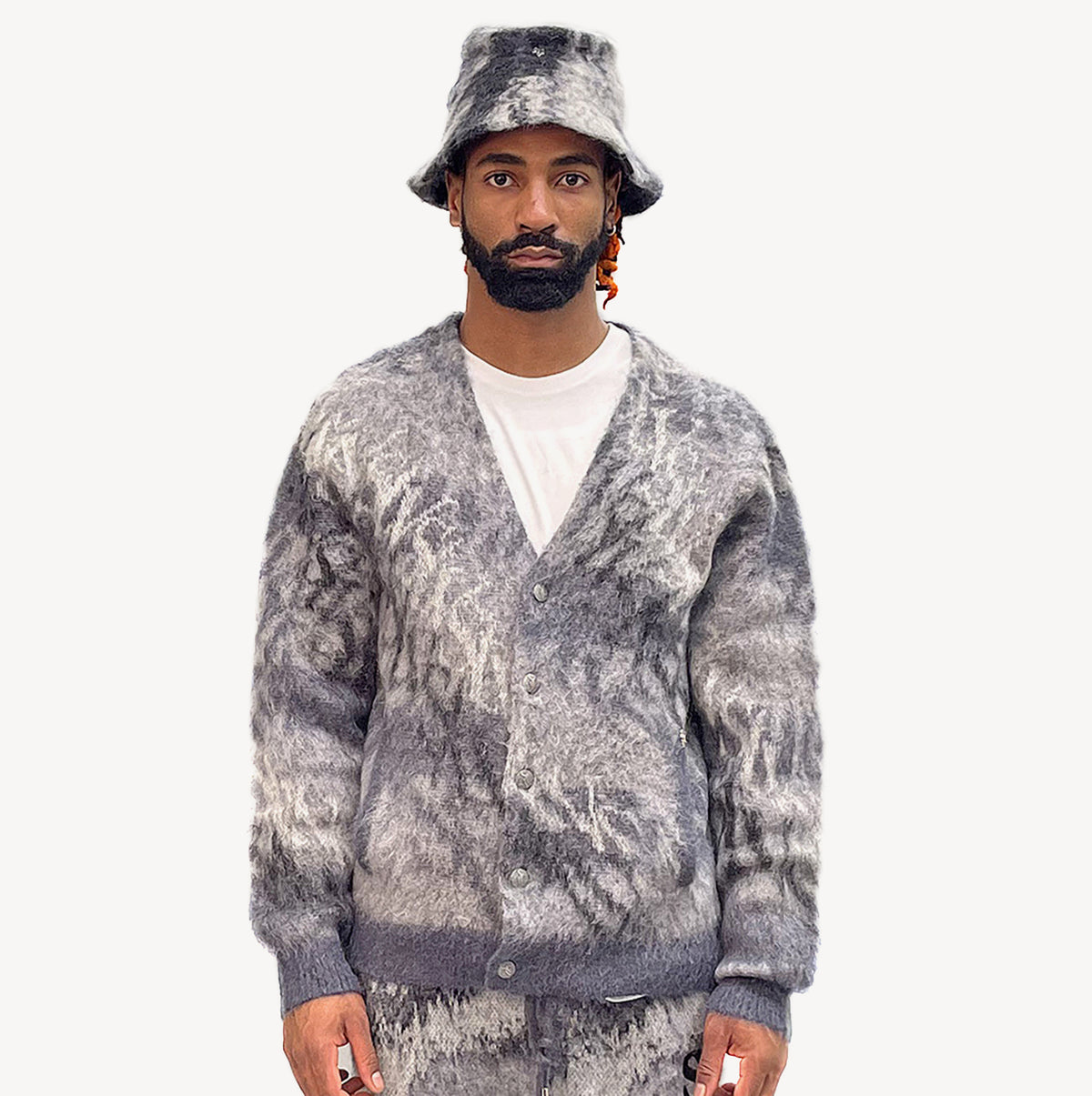 SI TU VEUX OMBRÉ WAVE LOGO CARDIGAN CAVIAR MOHAIR