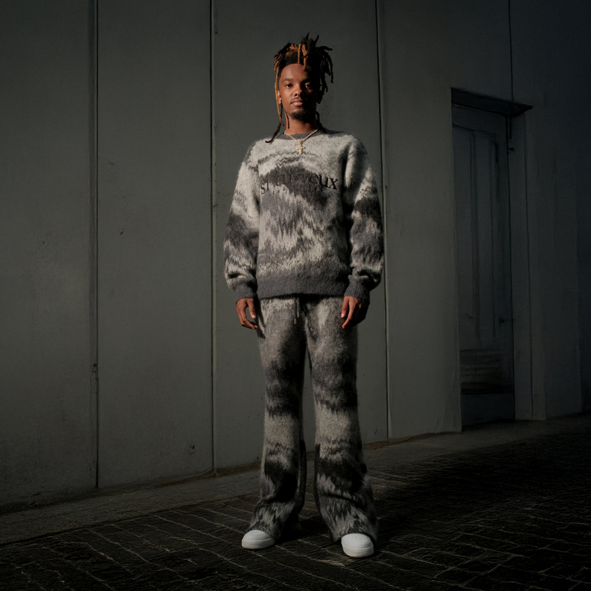 SI TU VEUX MOHAIR FLARE JOGGERS CAVIAR OMBRÉ
